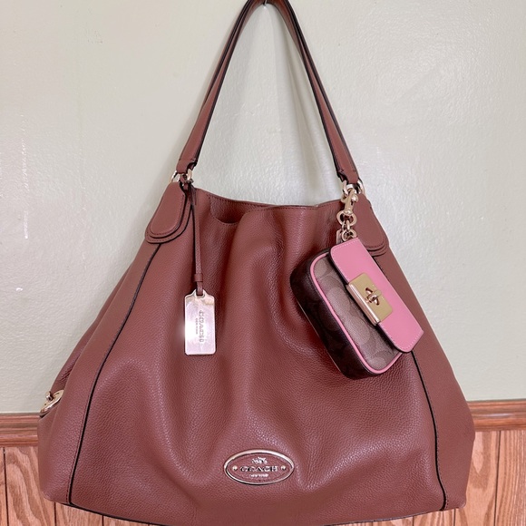 🐎💋 COACH EDIE 💋🐎 LEATHER SHOULDER BAG SADDLE BROWN TAN GOLD HARDWARE HOBO - Picture 1 of 15